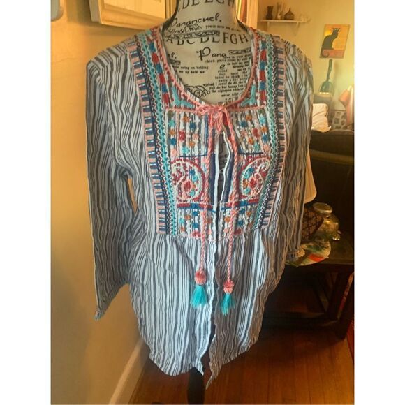 Women's J. Jill Linen Embroidered Boho Cardigan - Picture 5 of 12